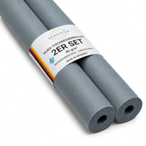 Sensalux Vlies Tischdeckenrolle 2er Set 1,18 x 40 m Grau, 80 g/m² | abwaschbar, wasserabweisend, stoffähnliche Tischdecke Rolle, OEKO-TEX, Party, Catering, Gastro