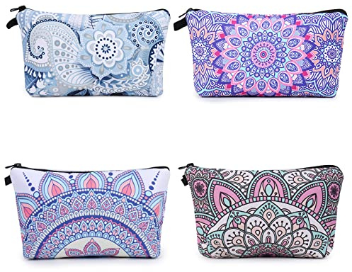 Multi-Fonctionnelle Pochette De Toile, Czemo 4 Pcs Trousse à Maquillage Femme,Sac à Cosmétiques à Glissière Trousse, Sacs de Maquillage en Toile Imprimé et Sac de Rangement pour Femme Voyage