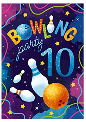Junapack 12 Einladungskarten zum 10. Kindergeburtstag Bowling Kegeln zehnte Geburtstag Mädchen Jungen