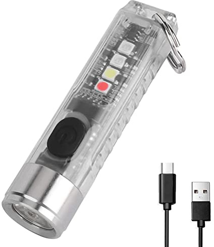 KENANLAN Mini Linterna LED S11, Linterna Pequeña y Potente con Llavero, Linterna Portátil Recargable por USB para Emergencias, Mochilero Al Aire Libre, Camping (Blanco Transparente)