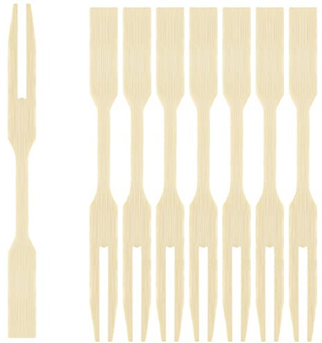 EXNIMA, 50, 100 o 300 Tenedores de Bambú, Palillo de Dos Púa Ecológico, Pincho de Alimentación 9 cm, Pincho para Aperitivos y Canapés, para Comer, Barbacoa, Sándwiches, Fiestas, Picoteo