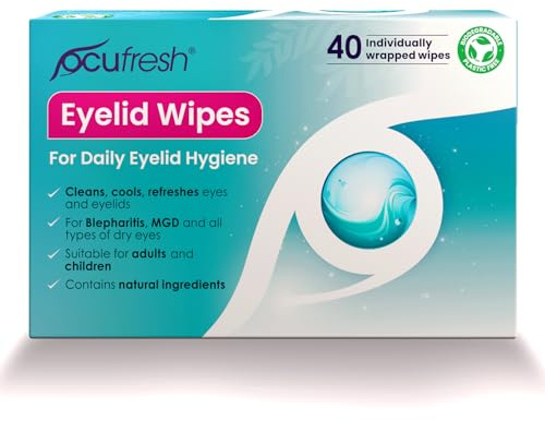 Toallitas para párpados de blefaritis, paquete de 20 unidades envueltas individualmente, removedor de maquillaje natural y alivio para ojos cansados