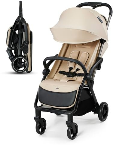 Kinderkraft APINO Poussette Canne, Ultra Légère, Pliable, Imperméable, Dès la naissance et jusqu'à 22 kg, Chargé du panier - extra 2 kg, Légère (7,5 kg), Réglable, Harnais 5 points, Beige