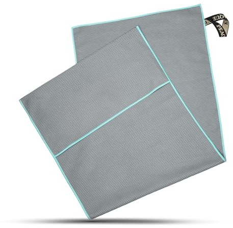 PEAQUE Mikrofaser Fitness-Handtuch mit Struktur - Umschlag für rutschfesten Halt - schnelltrocknend - Sport-Handtuch für Fitnessstudio (Grau/Türkis, 120x50 cm)