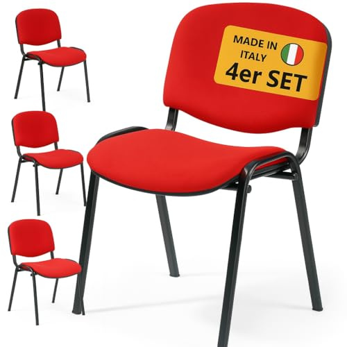 Topsit 4er Set Besucherstuhl ISO, Bequemer Konferenzstuhl, stapelbar, mit gepolsterter Sitzfläche und Rückenlehne (Rot)