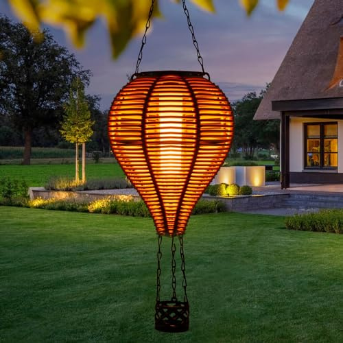pearlstar Solar Heißluftballon Laterne mit Flamme Licht Hängende Solar Powered Lichter Wasserdicht für Patio Yard Bauernhaus Garten Hochzeit Urlaub Dekoration