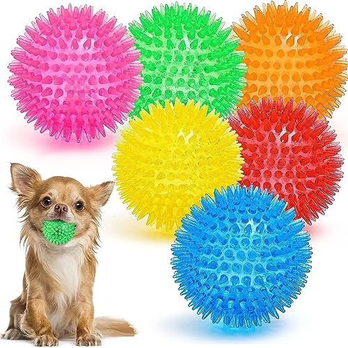 Doaizer Quietschende Hundespielzeugbälle für kleine und mittelgroße Hunde, Kauspielzeug zum Zahnen, stachelige Hundebälle für kleine Hunde, langlebiges Hundespielzeug für Zahnreinigung und Training
