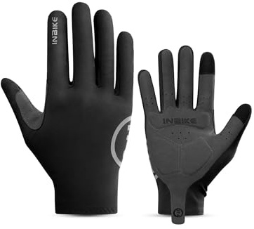 INBIKE Breathable Bike Gloves for Men Women, Full Finger Gel Pad Cycling Gloves, Touchscreen Mountain Biking Gloves, Reflective Bicycle Gloves, Anti-Slip Workout Gloves Black X-Large