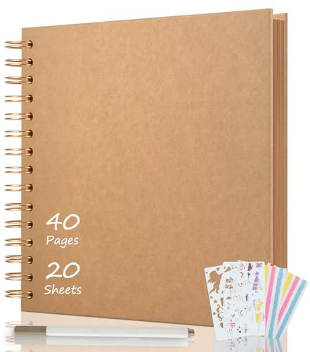 AIOR Fotoalbum zum Selbstgestalten und Einkleben, DIY Spiralalbum 40 Seiten, Fotoalben Scrapbook 21x21cm, Fotobuch für Baby Valentinstag Geburtstag Jahrestag Geschenk (Khaki)