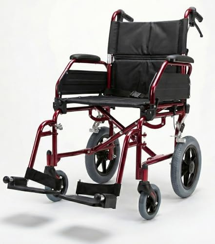 U-Go Esteem Alloy Ultra Lightweight Transit Wheelchair with Attendant Brakes, Attendant-Propelled Travel Transport Aluminium Folding Wheelchair (9.5kg Without Footrests) Seat Width (19)