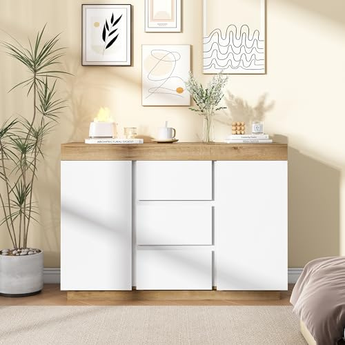 KecDuey Cómoda con 3 cajones y 2 puertas, aparador, taquilla, función de almacenamiento, para dormitorio y sala de estar, tablero de partículas E1