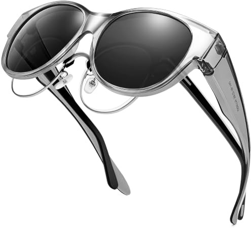 URUMQI Überzieh Sonnenbrille über Normale Brille, Polarisierte Überbrille Sonnenbrille für Brillenträger Damen, Retro Sonnenbrillen Fit over Sunglasses mit UV400 Schutz Grau Rahmen