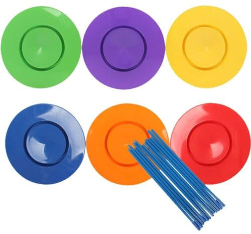 Wudaizhi Jonglier-Set, 6 Rotierende Teller Und 6 Stöcke, Requisiten Für Zirkusakrobatik, Bunte Jonglierteller, Clown-partyzubehör, Spielset Für Kinder Und Erwachsene
