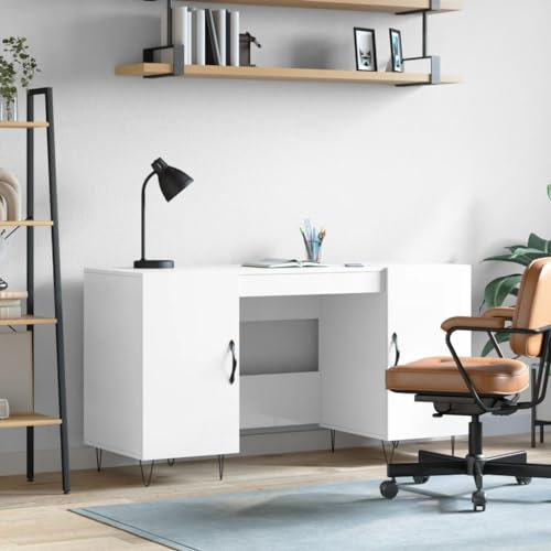 Schreibtisch Hochglanz-Weiß 140x50x75 cm Holzwerkstoff,Eleganter Schreibtisch in Hochglanz Weiß Stauraumwunder für Homeoffice und Büro