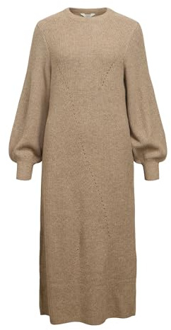 Objektet OBJDITTE RE L/S stickad midiklänning NOOS, Öken taupe/detalj: melerad, L