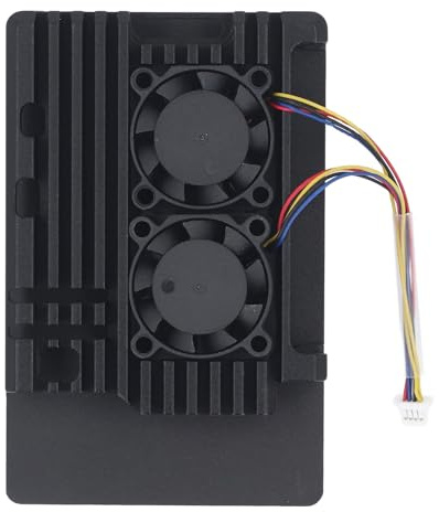 Dissipatore di Calore in Alluminio con Doppia Ventola di Raffreddamento, Dispositivo di Raffreddamento in Metallo Resistente Alla Ruggine per RasPi 5B, Inclusi 8 Cuscinetti Termici