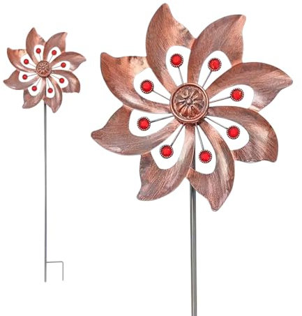 Windspiel,Gartenstecker Windrad,Ø24,H-95cm Metall Windmühle,Windrad Garten,Einzelblatt Windrad,3D kinetisches Windspiel für Terrasse Rasen und Garten Dekoration (Gelb)