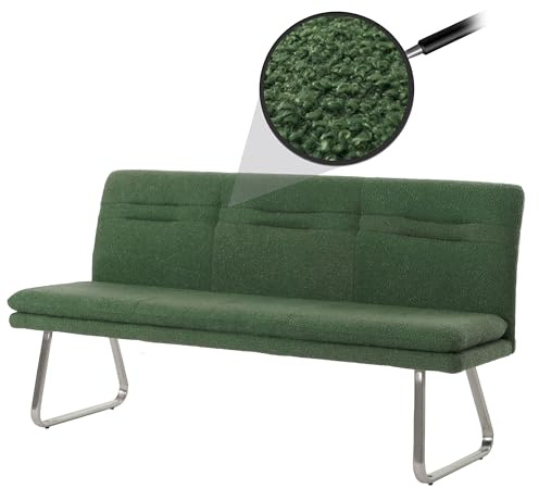 Mendler Sitzbank HWC-H70 180cm Stoff/Textil - grün | Esszimmerbank, Bank, Polsterbank, Lehne, Bouclé, Edelstahl, gebürstet