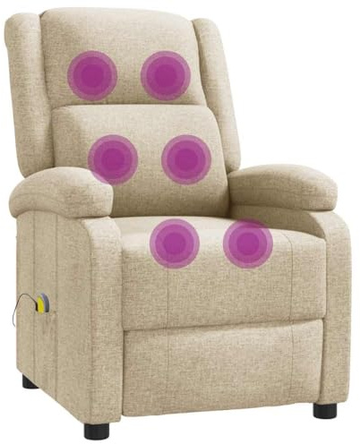 vidaXL Massagefåtölj gräddvit tyg