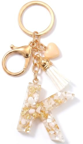 Vorysum Herzförmig Anhänger Schlüsselanhänger Mädchen Schlüssel Buchstabe Beige Marmor Harz Mit Anfangsbuchstaben Gold Schlüsselringe Kinder Schlüsselanhänger Personalisiert Keychain Geschenk （K）