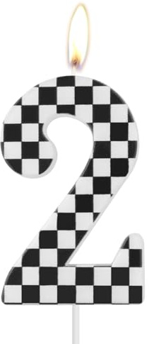 Schwarz-weiße Schachbrett-Geburtstagskerzen, Renn-Motto-Party-Kerzen, Zahl 2, Tortenaufsätze für Mädchen und Jungen, Dekoration zum 2. Geburtstag