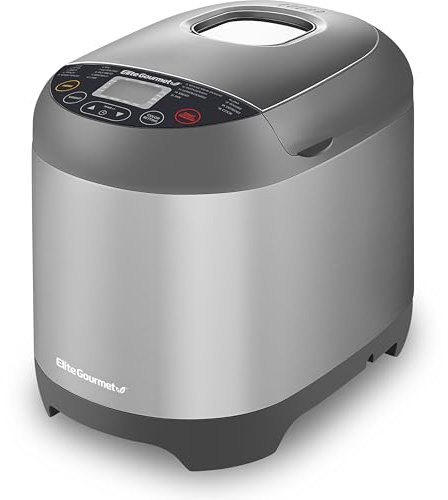 Elite Gourmet EBM8103SS Programmable Bread Maker Machine, 3 Loaf Sizes, 19 Menu Functions Gluten Free White Wheat Rye French and more, 2 Lb, Stainless Steel