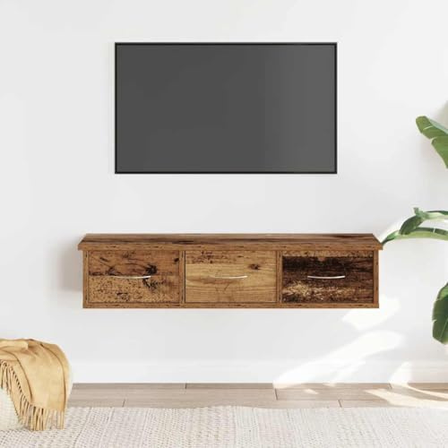 Myheimly Wand Schubladenregal mit 3 Schubladen Wandregal Wandschrank Hängeschrank Wandgarderobe Hängeregal Holzwerkstoff Altholz