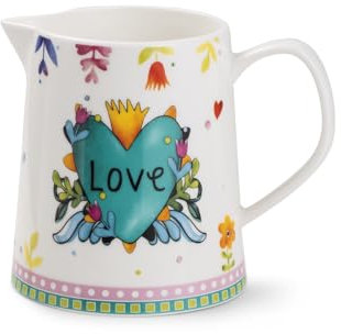 Egan Milk Jug Love - Brocca da latte in porcellana da 630 ml per caffè, tè e bevande - Brocca da cucina ElEgant e resistente, resistente al calore, lavabile in lavastoviglie, stoviglie romantiche per
