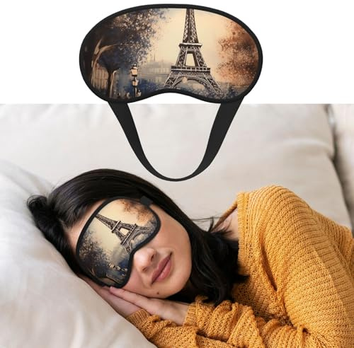 Augenmaske zum Schlafen, atmungsaktiv, lichtblockierend, Schlafmaske, romantisch, Paris, Eiffelturm, Nacht, Augenbinde, weich, bequem, Nacht-Augenschutz, für Damen und Herren, Augenabdeckung für