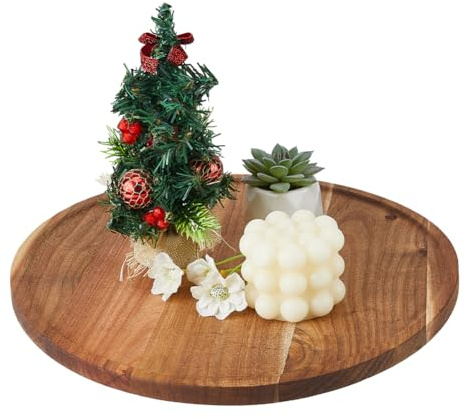 DICOSMETIC 35cm Runde Holztablett Kamel Holzserviertablett Holzservierplatten Vorspeisen Charcuterie Platte Holztablett Dekorative Tabletts Für Tischdekor