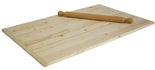 Marvin Spianatoia in Legno di Betulla Naturale Asse per Pasta Impastare e Stendere, Tagliere, Spessore 9mm, Con Gradino per Tavolo da Lavoro Realizzata in Italia (ASSE + MATTARELLO 85X48 cm)