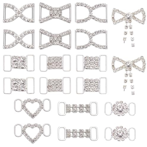 PLIGREAT 20 Pcs Rhinestone Shoelaces Charms, Metal Shoe Clips Heart D Shape Sneaker Charms Crystal Rhinestones Shoes Decorative for Casual Sneakers Boots Accessory, 10 Styles