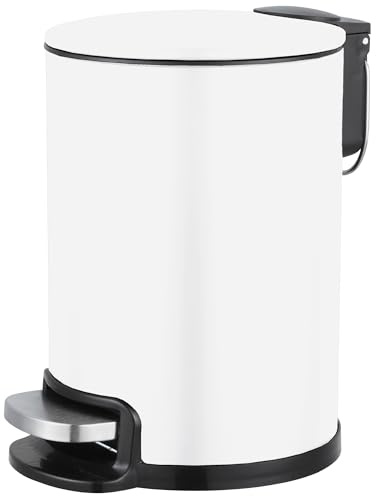 Amig - Cubo de Basura para Baño con Pedal 3 Litros Mod. Tacto - Color Blanco - Apertura Higiénica sin Manos - Ø16,8 x 25,5 cm - Acero Inoxidable Lacado - Papelera Redonda con Cubo Interior Removible