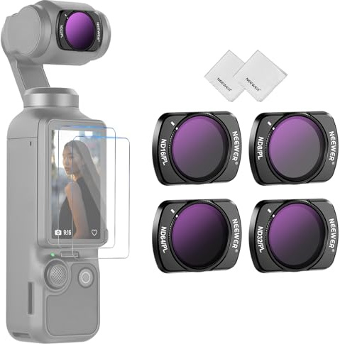 NEEWER HD Magnetic ND Filter Set Compatible with DJI Osmo Pocket 3 / Pocket 4 / Xtra Muse, 4 Pack ND8/PL ND16/PL ND32/PL ND64/PL Filter with Screen Protector Accessories