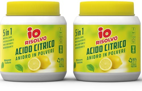 Io Risolvo Acido Citrico Anidro in Polvere – 5 in 1 Anticalcare, Disincrostante, Brillantante – Rimuove Germi e Batteri – Confezione da 1/2/3 Pezzi – Uso Domestico e Lavastoviglie (2)