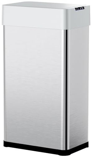 Clevich Automatic Rubbish Bin, 50L Touch-Free Motion Sensor Bin with Soft-Close Lid, Bag Retainer & Display Light, for Kitchen/Living Room/Office (Silver)