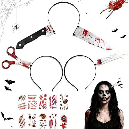 Halloween Horror Haarreifen Set,3 Stück Halloween Haarreifen Blutige,Halloween Stirnband,Halloween Haarreif,Halloween Accessoires,Halloween Party Requisiten für Fasching Karneval Kostüm Party Cosplay