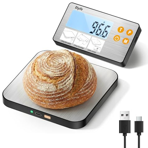 Separate Digital Kitchen Scale, [15kg/1g] Diyife Rechargeable Magnetic Weighing Scales Kitchen, 4 High Precision Sensors Food Scale with Stainless Steel Platform, Tare, Fit for Baking, Coffee, Cooking