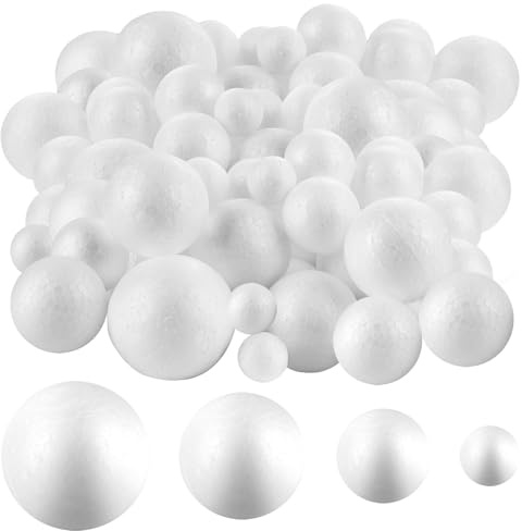 XIEJ 100 Stück Weiße Styroporkugeln, Styropor Kugeln in 4 Größen, Plastik Stüroporbälle, Styroporkugel für Heimdekoration, Feiertagsdekoration, Partydekoration und Bastelarbeiten (2/3/4/5 cm)