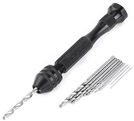 Luatoxry Pin Vice Hand Drill Set, 0.3 to 3.6mm Chuck Mini Hand Drill, Alloy Hands Drills Bits Set, 94mm Hands Pin Vices with 10 High Speed Steel Drills Bits for Wood, Plastic