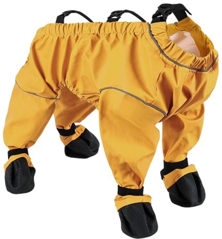 Hundeschuhe, Wasserdicht, Schmutzabweisend, rutschfest, Vierbeinig, mit Hosenträgern,Haustierpfotenschutz für Kleine Mittelgroße Hunde (Gelb, XL)