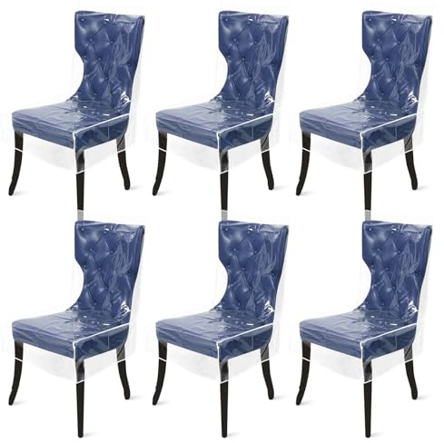 Anihet 6Pcs Plastic Dining Chair Covers, Clear PVC Furniture Seat Protector Waterproof Dustproof Cat Scratch Slipcover Chair Protector for Home Kitchen Bedroom