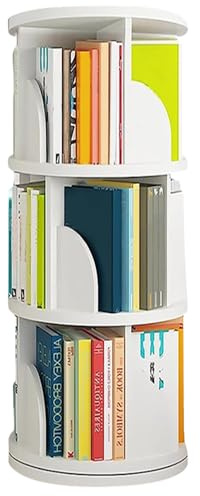 OHMG Bibliothèque Tournante 5 Niveaux, Étagère Livre Ronde avec 12 Compartiments pour Salon, Bureau et Chambre d'enfant, Organisateur Moderne en Bois d'Ingénierie (Blanc-40 * 40 * 97cm)