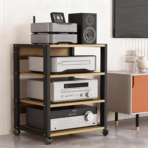 LIMENQIN Supporto AV Mobile, Rack Stereo, Mobile per Giradischi con Ripiani Regolabili in Altezza, Rack per Componenti di Intrattenimento, Struttura in Metallo(Natural,4 Tier 50x40x69.5cm)