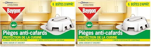 Baygon Pièges Anti-Cafards - Protection de la Cuisine - 3 Mois d'Efficacité Continue - sans Odeur - 6 Boîtes d'Appât (Lot de 2)