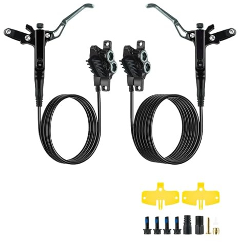 cyklar bakbromstrumma 2 Hydraulisk skivbroms med fyra kolvar för MTB-cykel 850 mm 1600 mm kylkuddar 4 kolvar Oljetryck DH cykelbroms Bakre rullbromssats(Black)