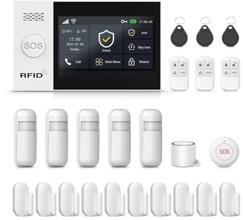 PGST Sistema di Allarme Domestico Senza Fili,Sistemi di Sicurezza Casa Intelligenti con Allarme Apertura Porta e Sensori di Movimento,GMS 4G/Tuya App Avviso Istantaneo