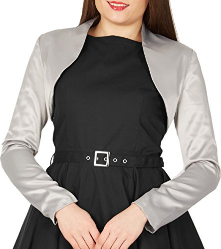 BlackButterfly Formale Raso a Maniche Lunghe Bolero (Argento, 4XL)
