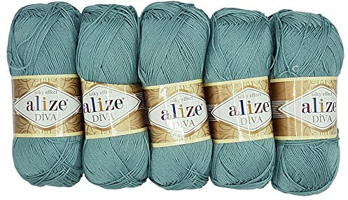 5 x 100 Gramm Wolle Diva Batik einfarbig, 500 Gramm merzerisierte Strickwolle microfiber-Acryl (pastell türkis 463)