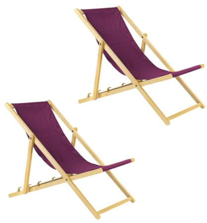 Unbekannt Liegestuhl klappbar aus Holz – 2er Set Bordeaux Gartenliege - Strandliege, leichte Sonnenliege für Garten, Balkon und Strand Bars - Liege modern Design